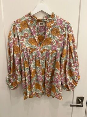 SLV Blouse with Mustard and Pink Floral Print